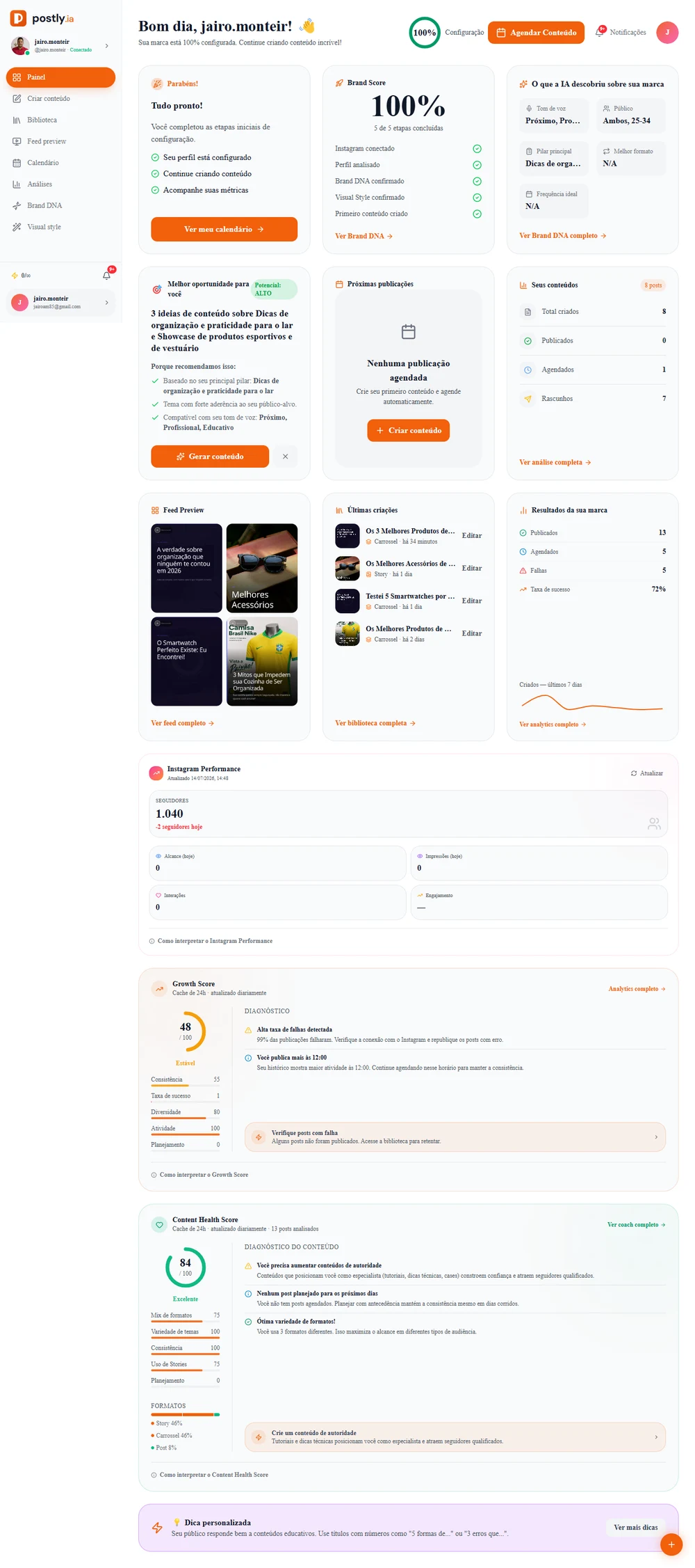 Dashboard do Postly.ia